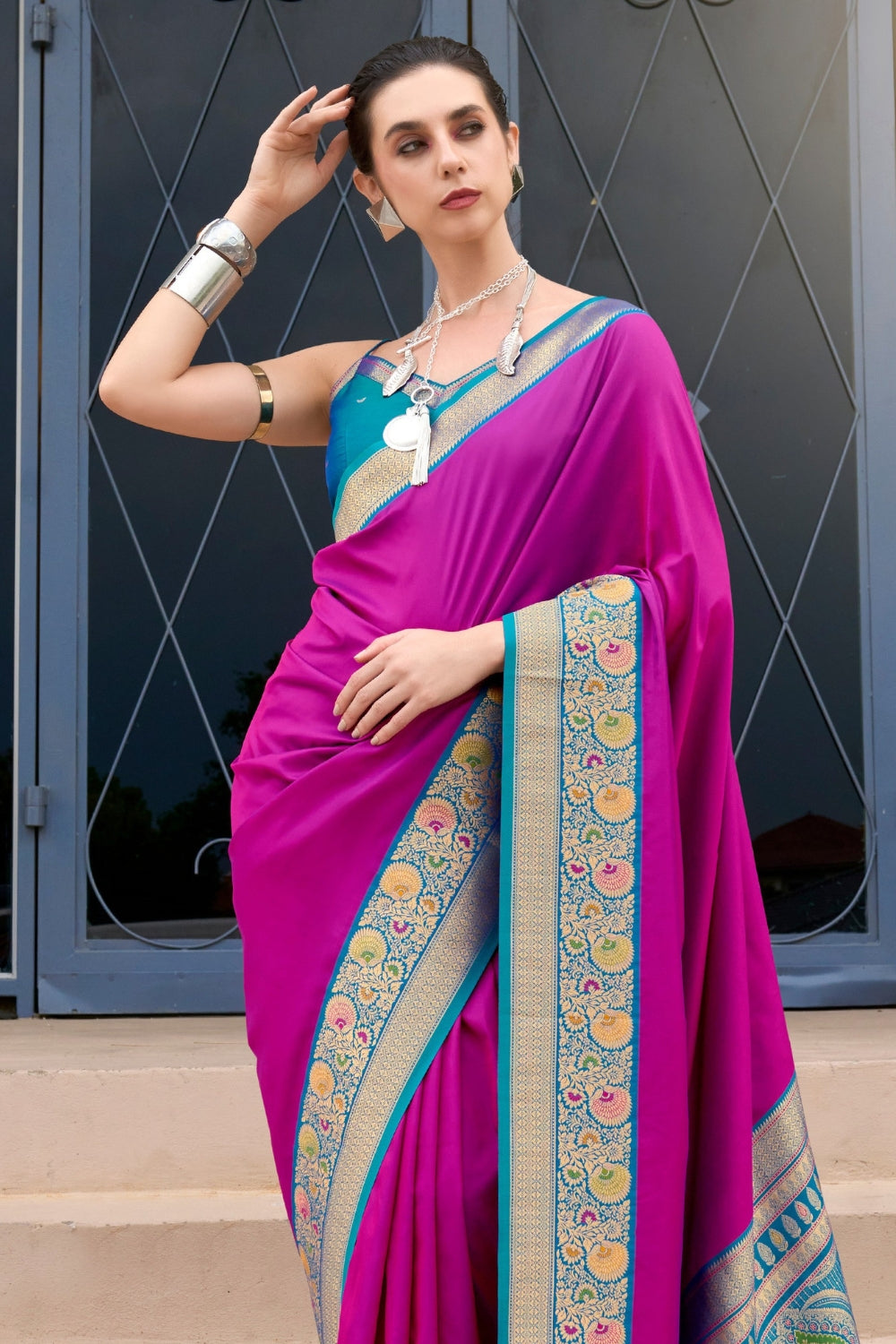 Purple Pure Banarasi Soft Silk Saree