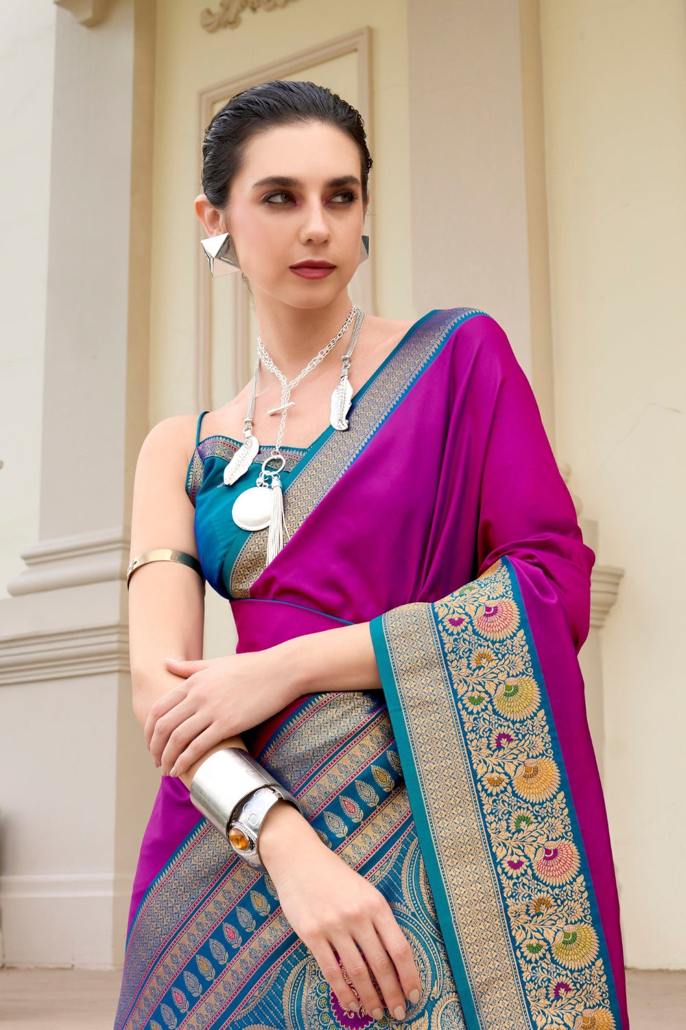 Purple Pure Banarasi Soft Silk Saree