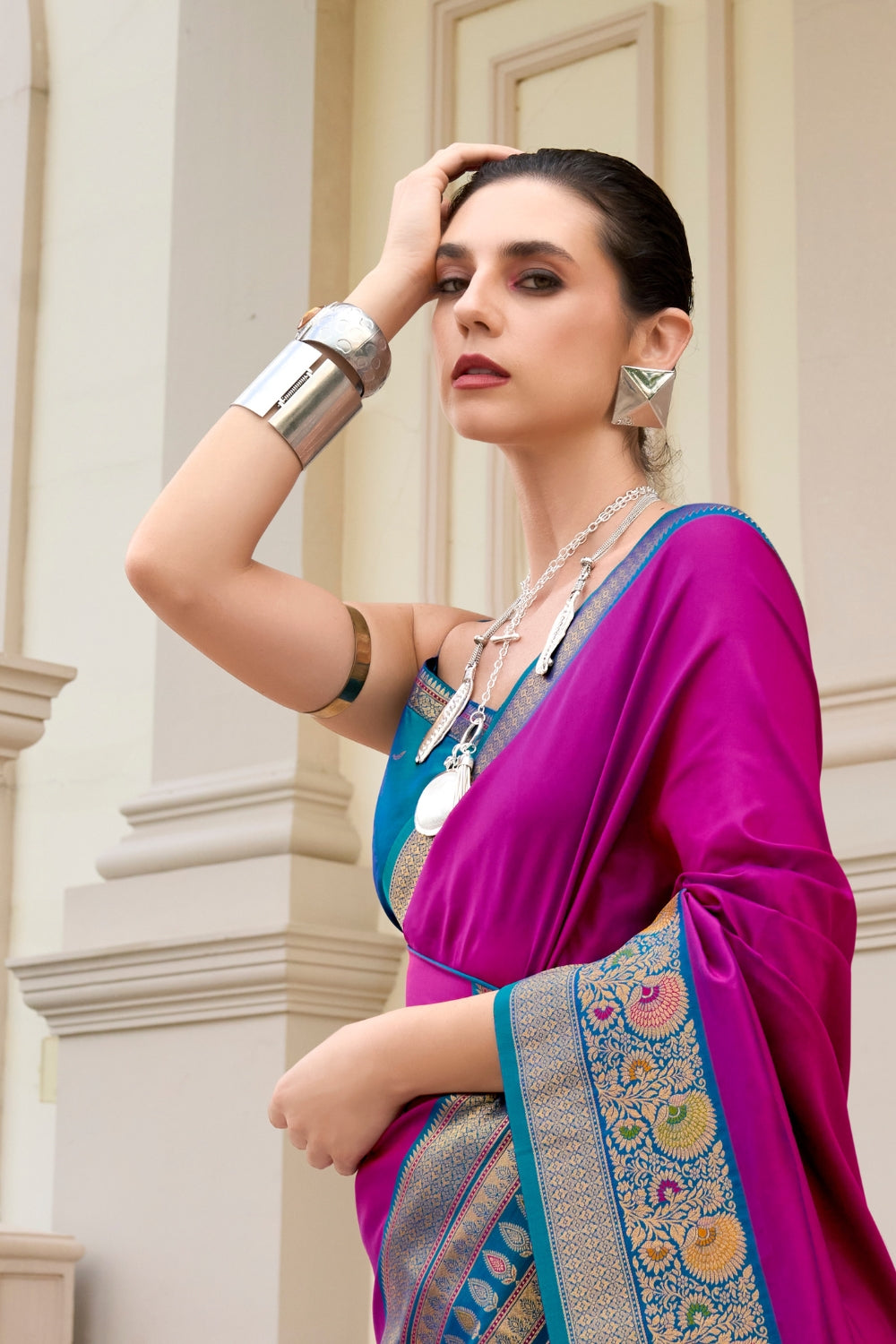 Purple Pure Banarasi Soft Silk Saree