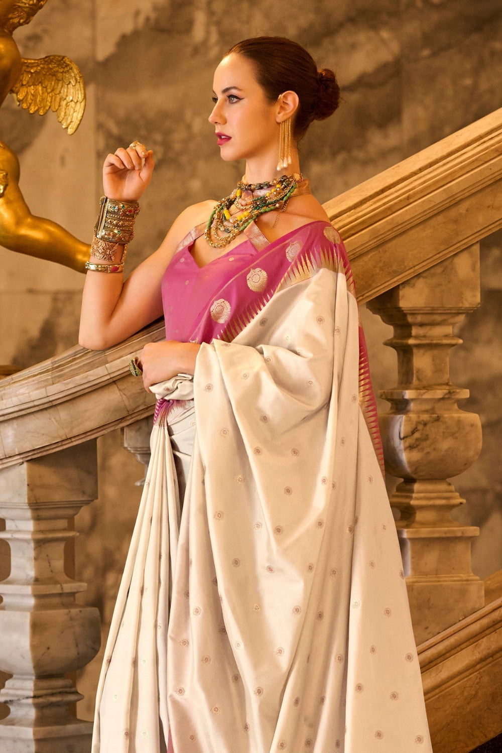 Cream Soft Silk Saree