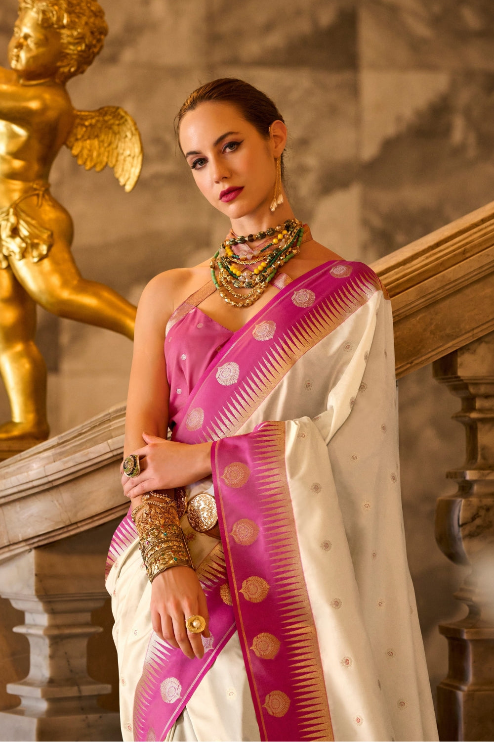 Cream Soft Silk Saree