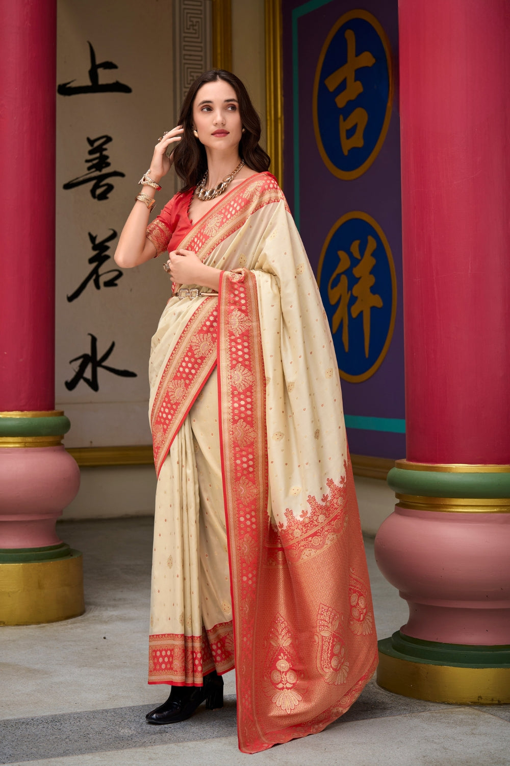 Cream Soft Silk Saree