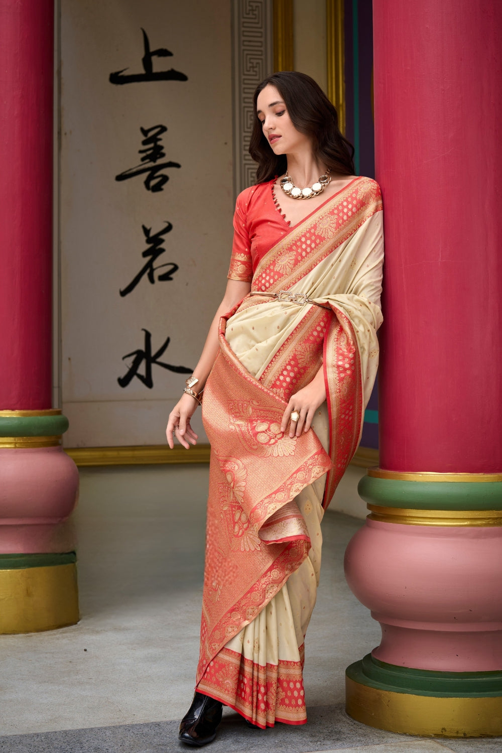 Cream Soft Silk Saree