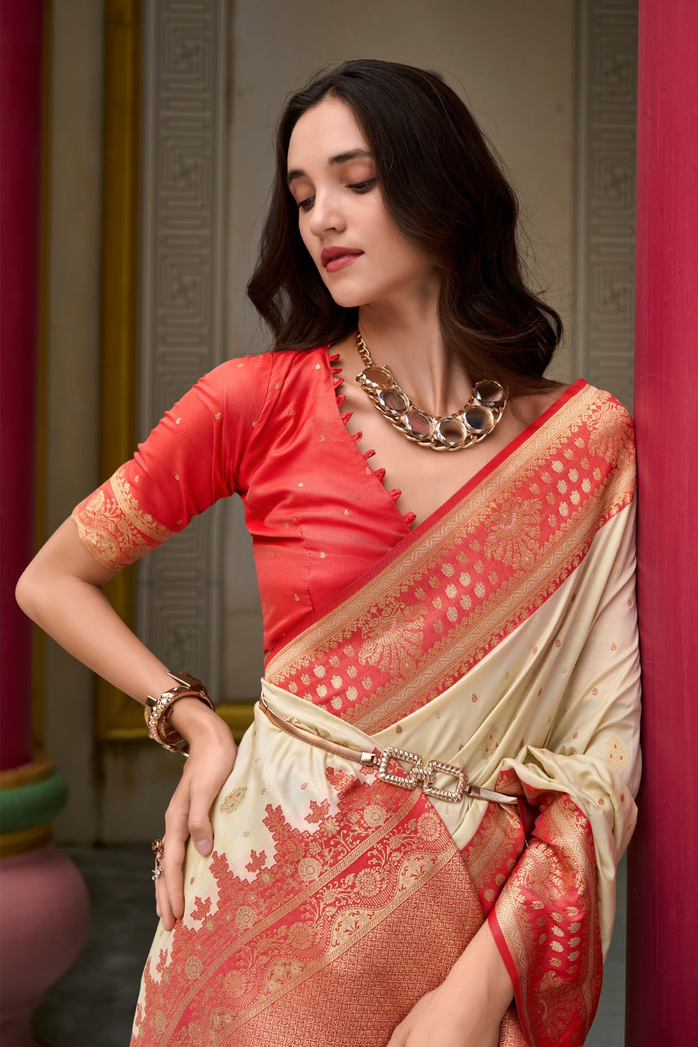 Cream Soft Silk Saree