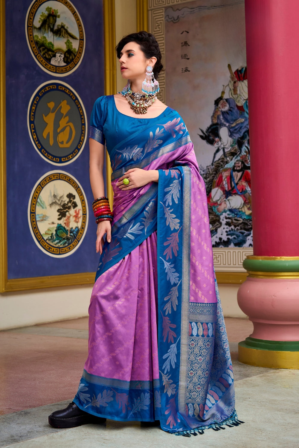 Purple Pure Banarasi Soft Silk Saree