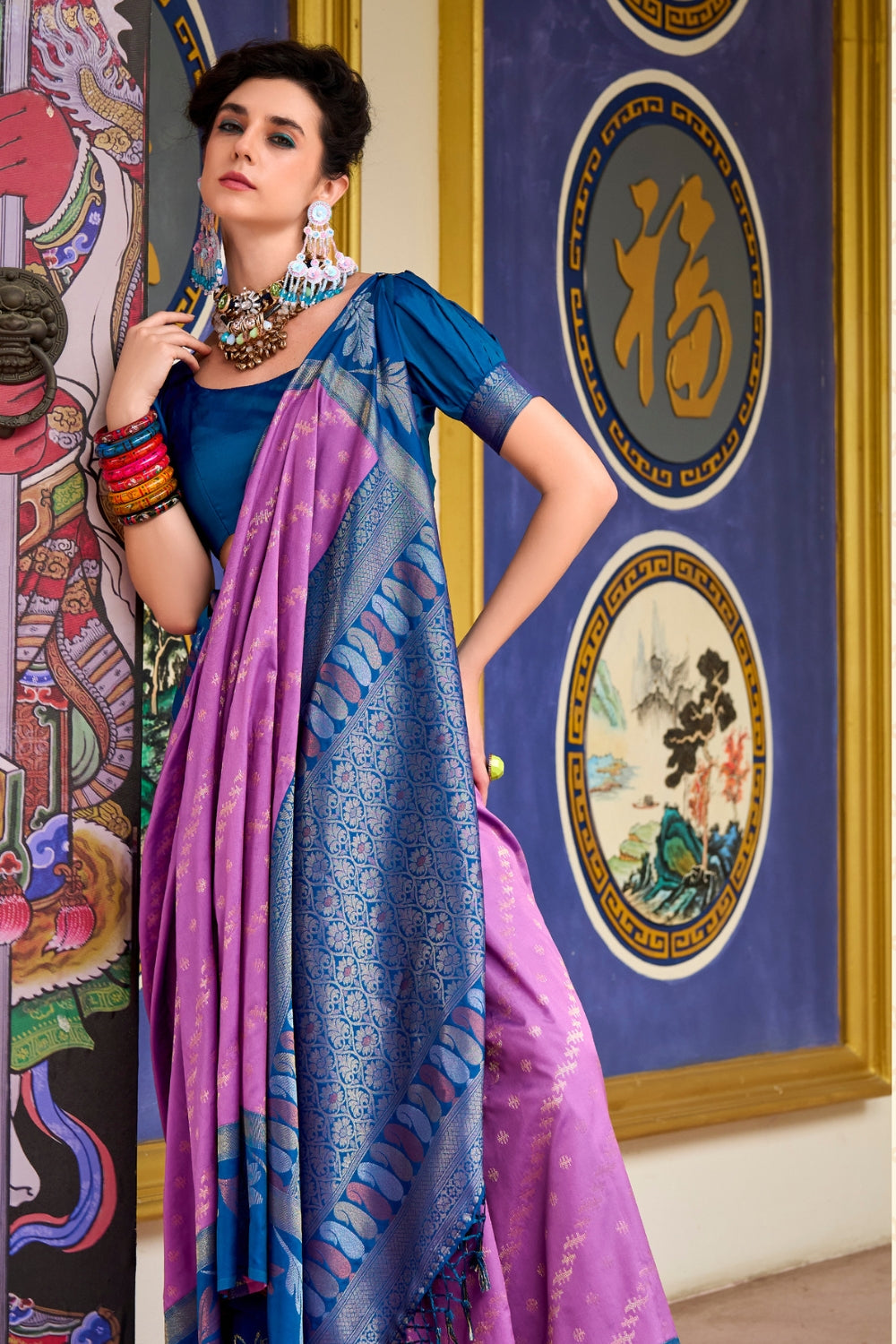 Purple Pure Banarasi Soft Silk Saree