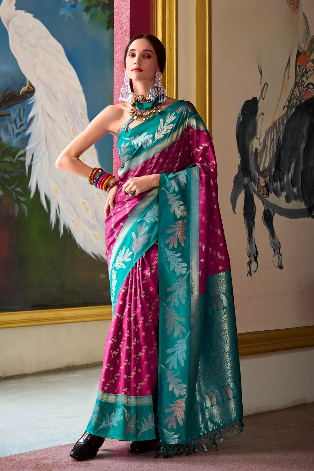 Burgundy Pure Banarasi Soft Silk Saree