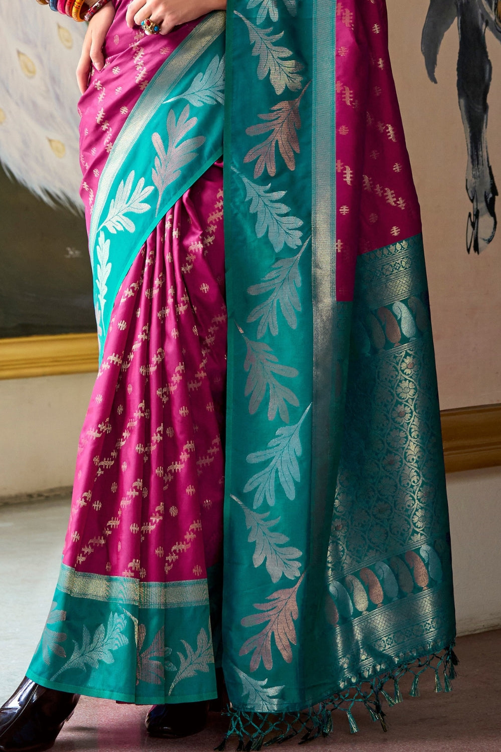 Burgundy Pure Banarasi Soft Silk Saree