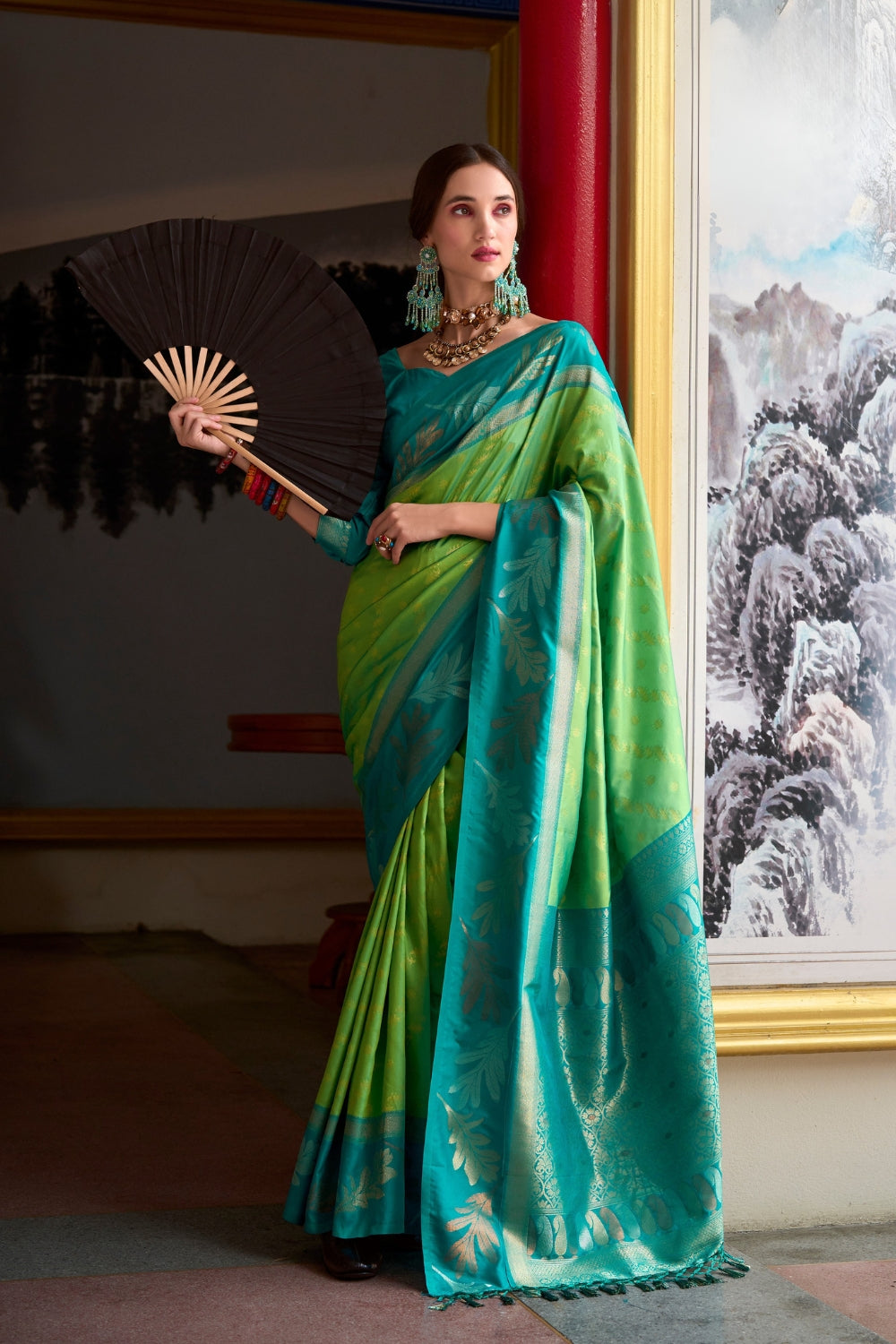 Green Pure Banarasi Soft Silk Saree