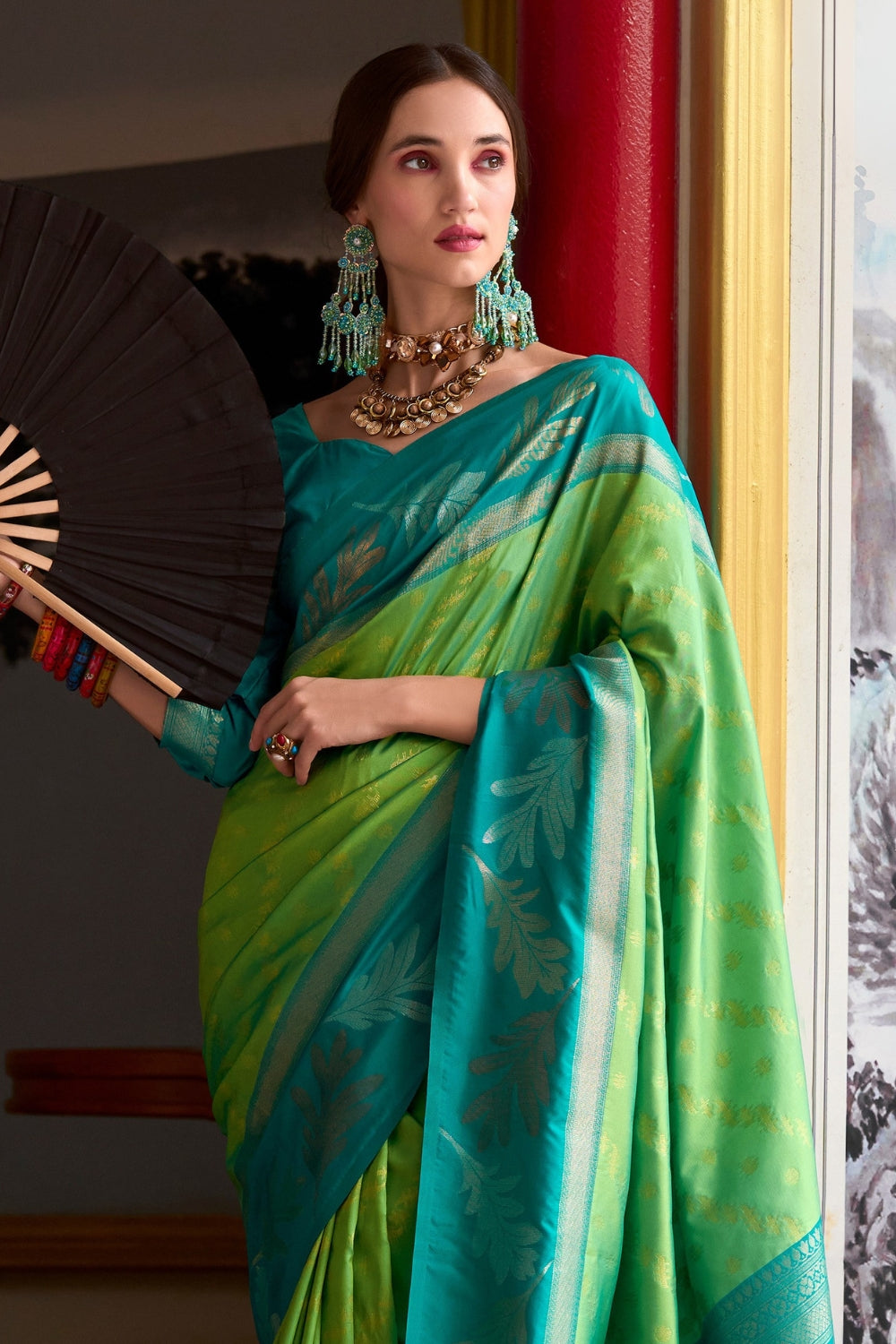Green Pure Banarasi Soft Silk Saree
