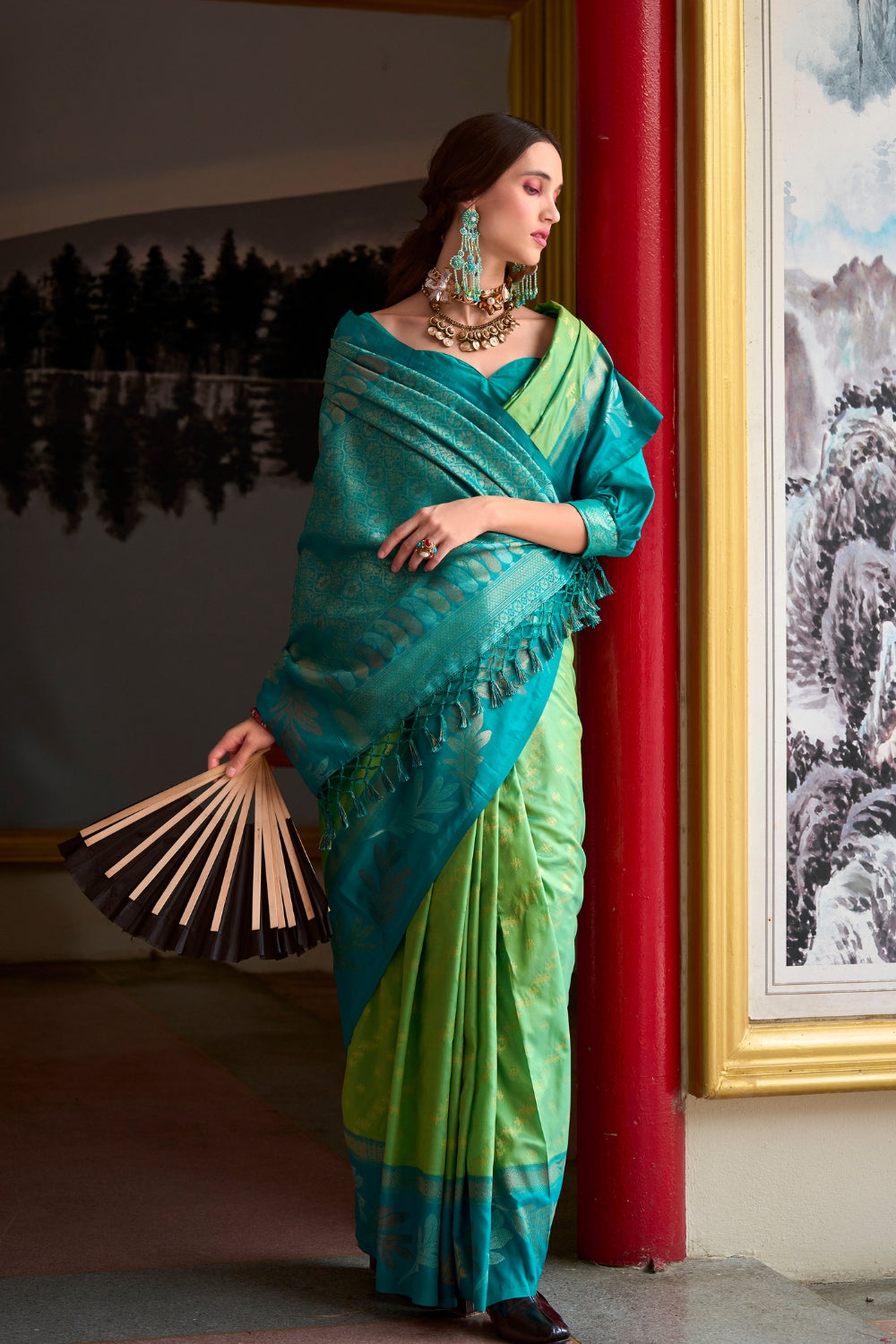 Green Pure Banarasi Soft Silk Saree