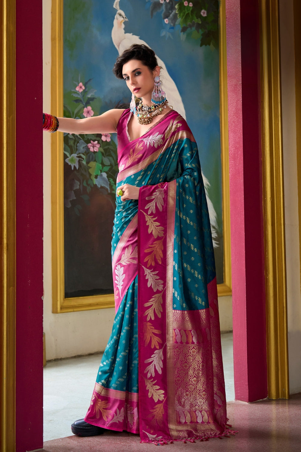 Teal Pure Banarasi Soft Silk Saree