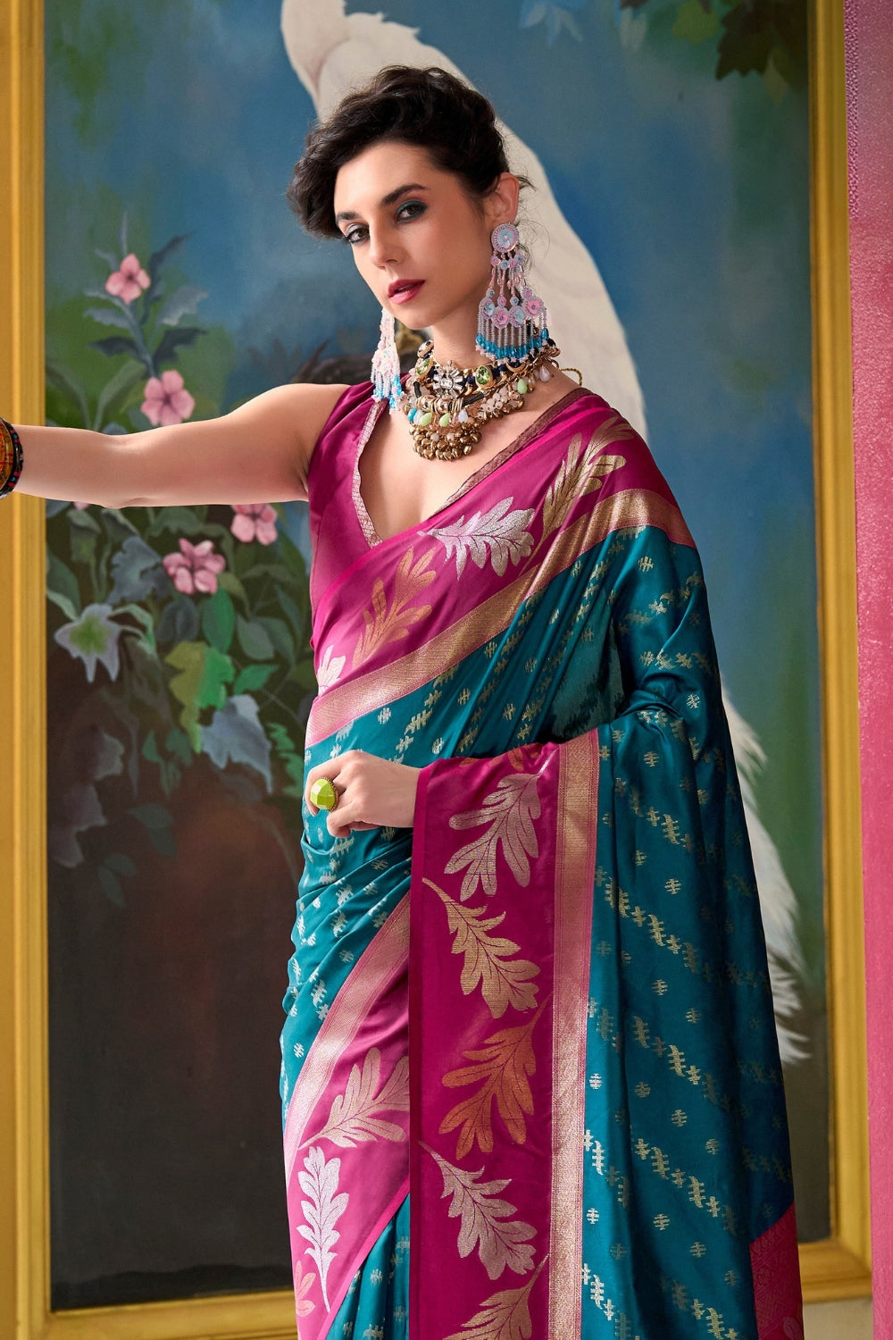 Teal Pure Banarasi Soft Silk Saree