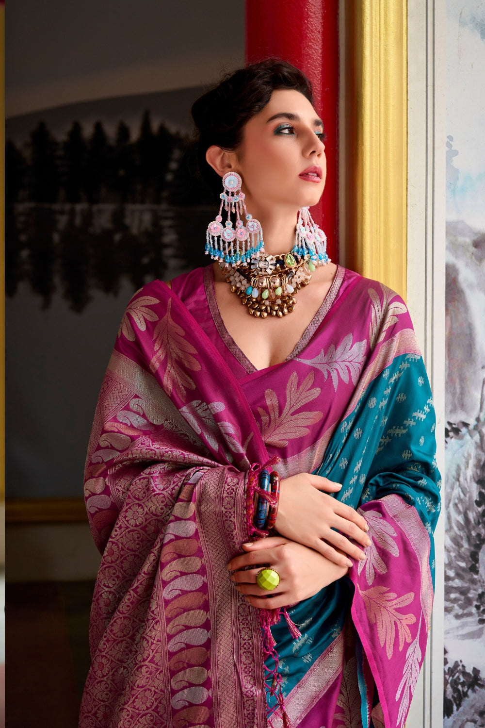 Teal Pure Banarasi Soft Silk Saree