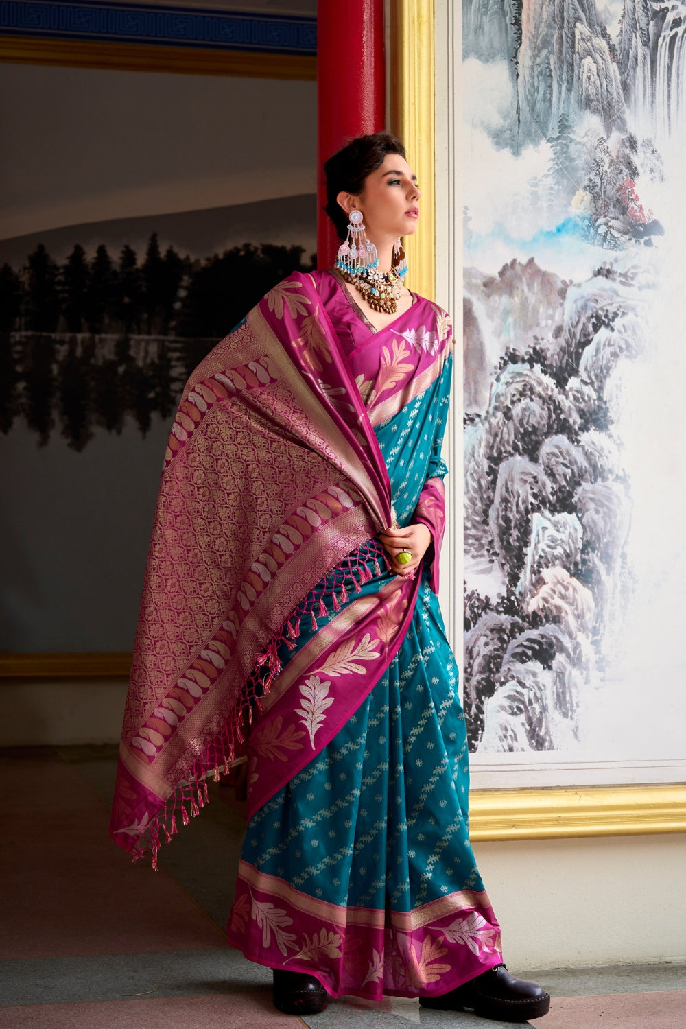 Teal Pure Banarasi Soft Silk Saree