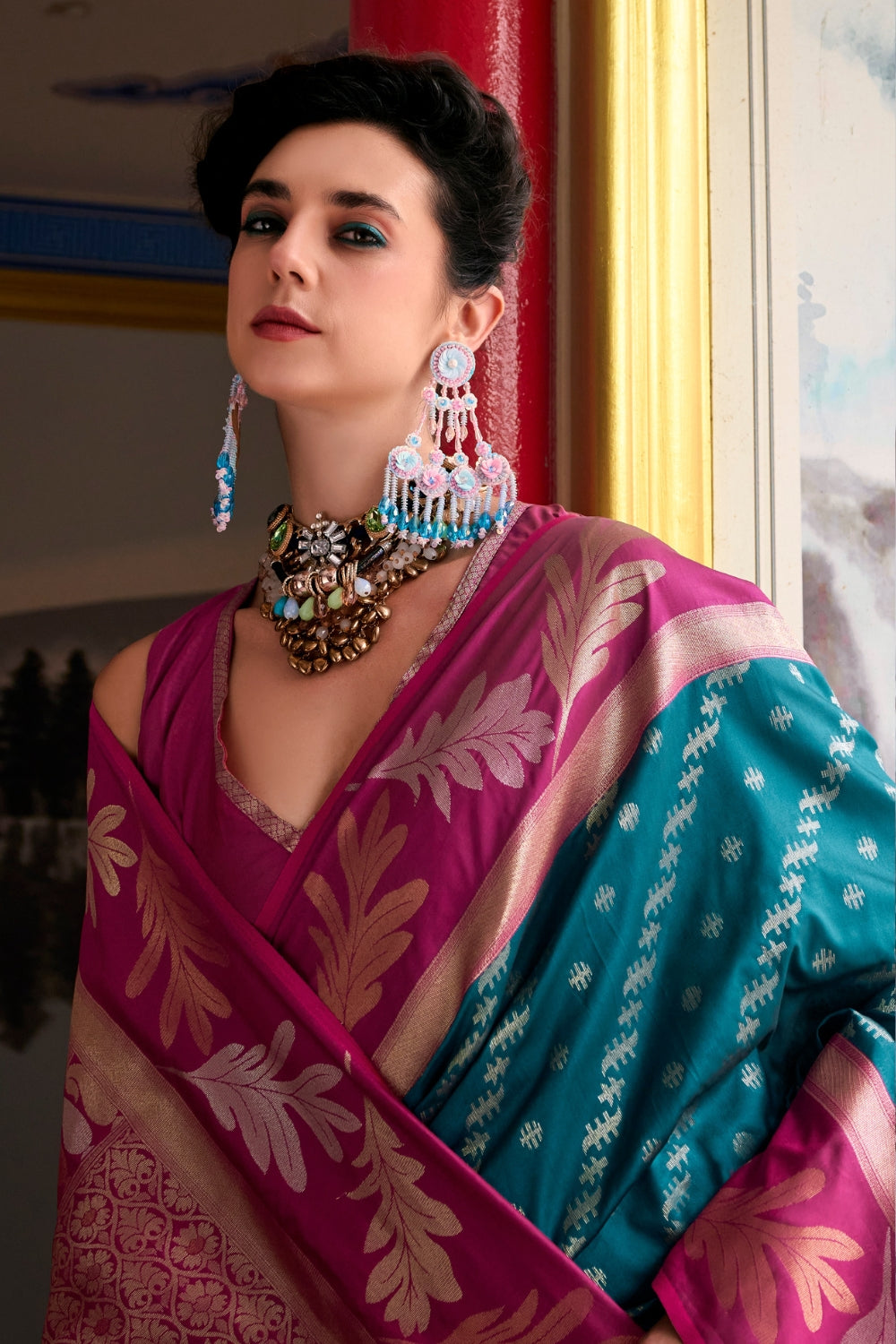 Teal Pure Banarasi Soft Silk Saree