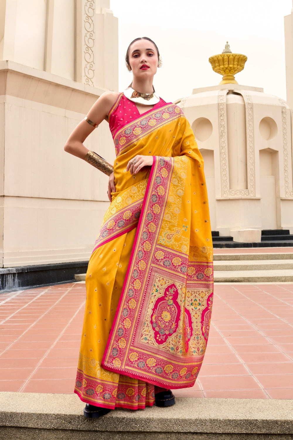 Yellow Banarsi Silk Saree