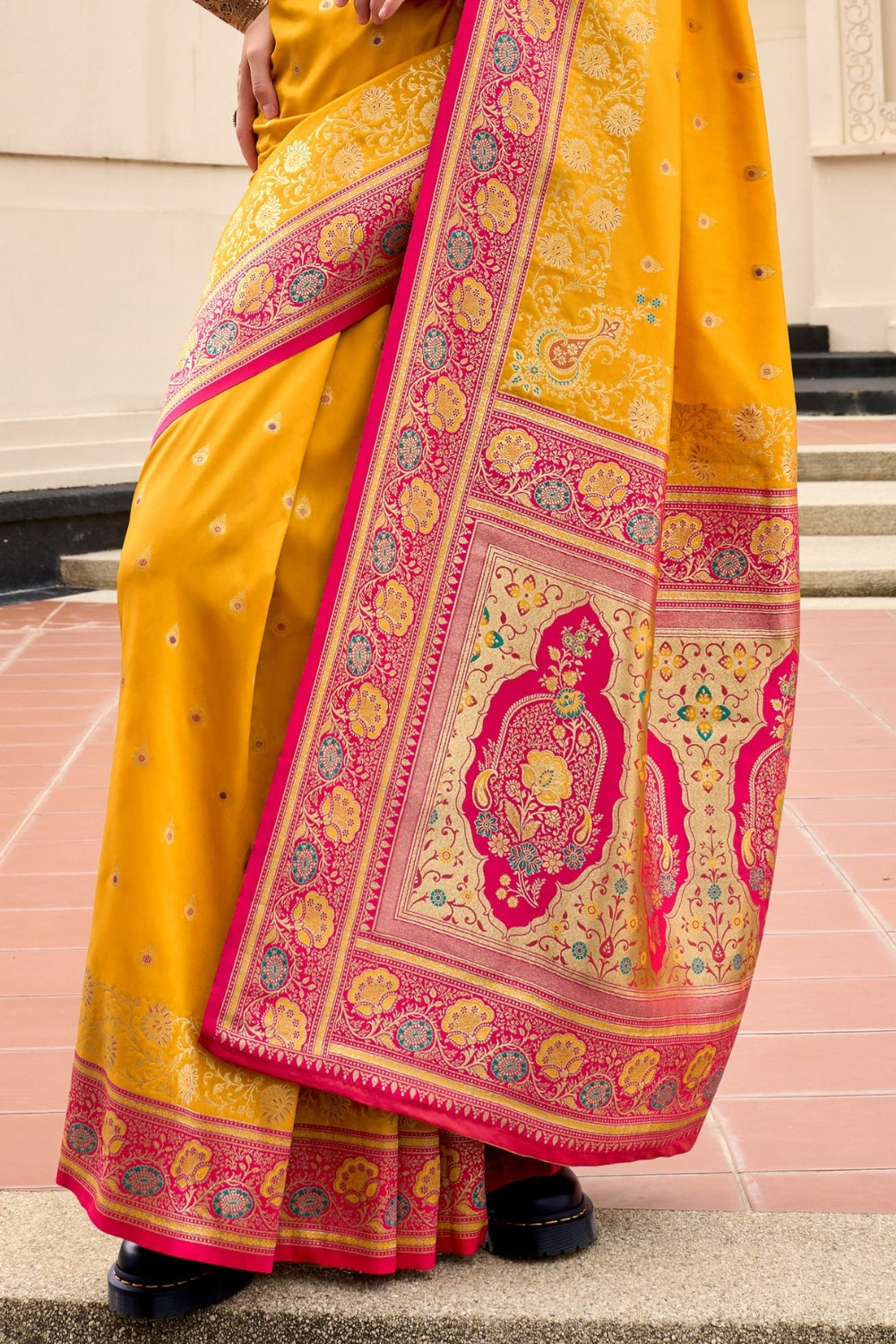 Yellow Banarsi Silk Saree