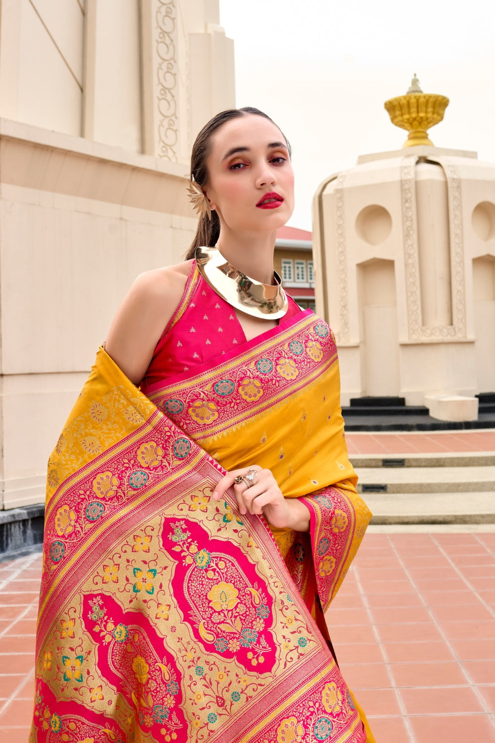 Yellow Banarsi Silk Saree