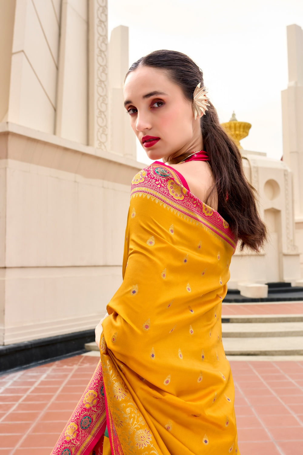 Yellow Banarsi Silk Saree
