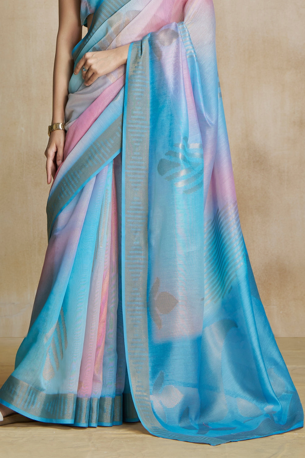 Blue Fancy Fabric With Digital Print Saree