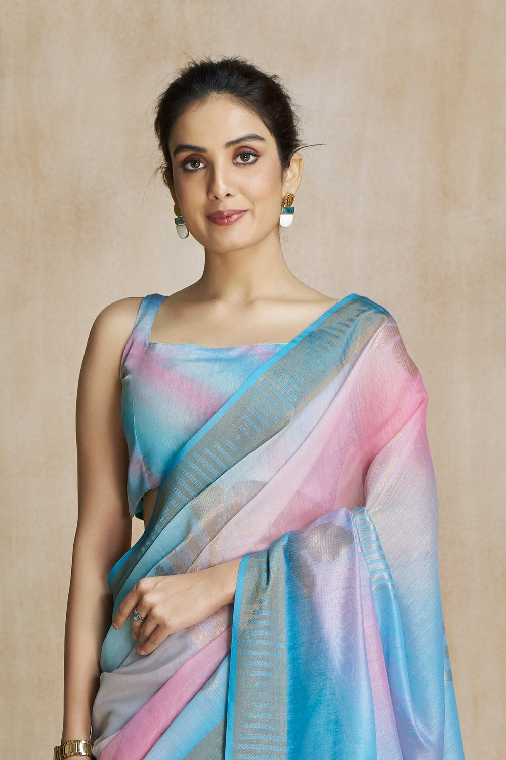 Blue Fancy Fabric With Digital Print Saree