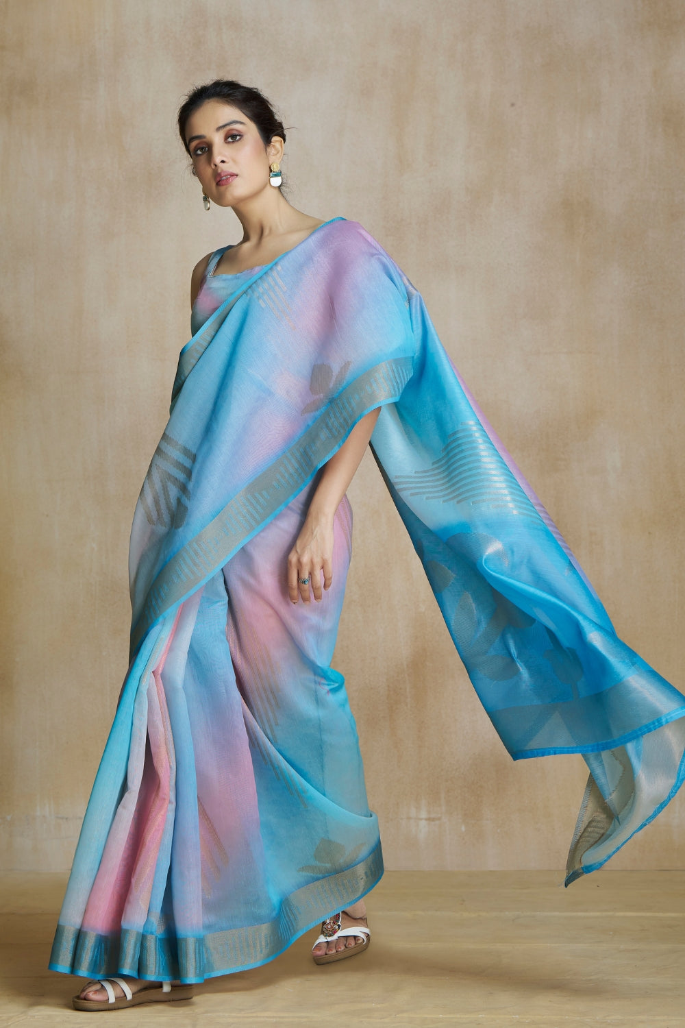 Blue Fancy Fabric With Digital Print Saree