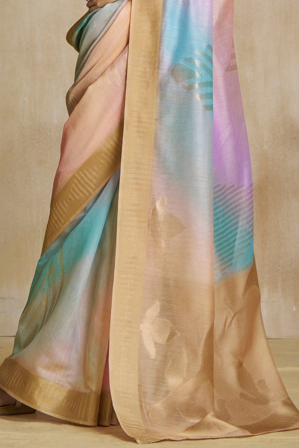Beige Fancy Fabric With Digital Print Saree
