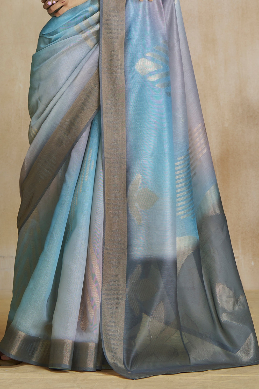 Blue Fancy Fabric With Digital Print Saree