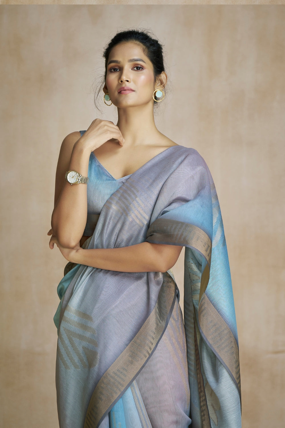 Blue Fancy Fabric With Digital Print Saree