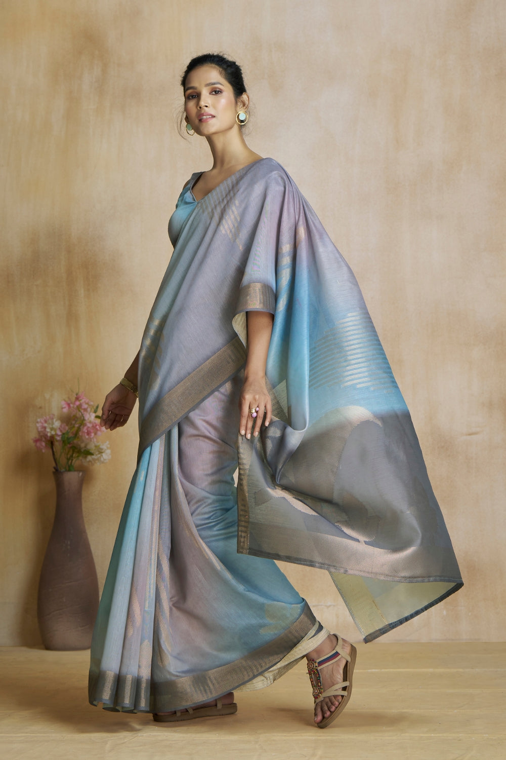 Blue Fancy Fabric With Digital Print Saree