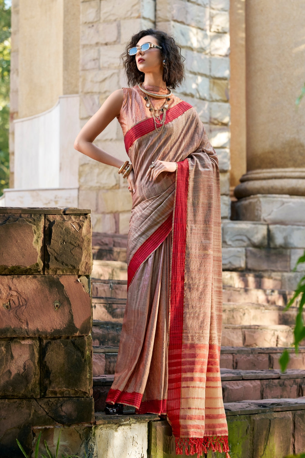 Beige Handloom Silk Saree