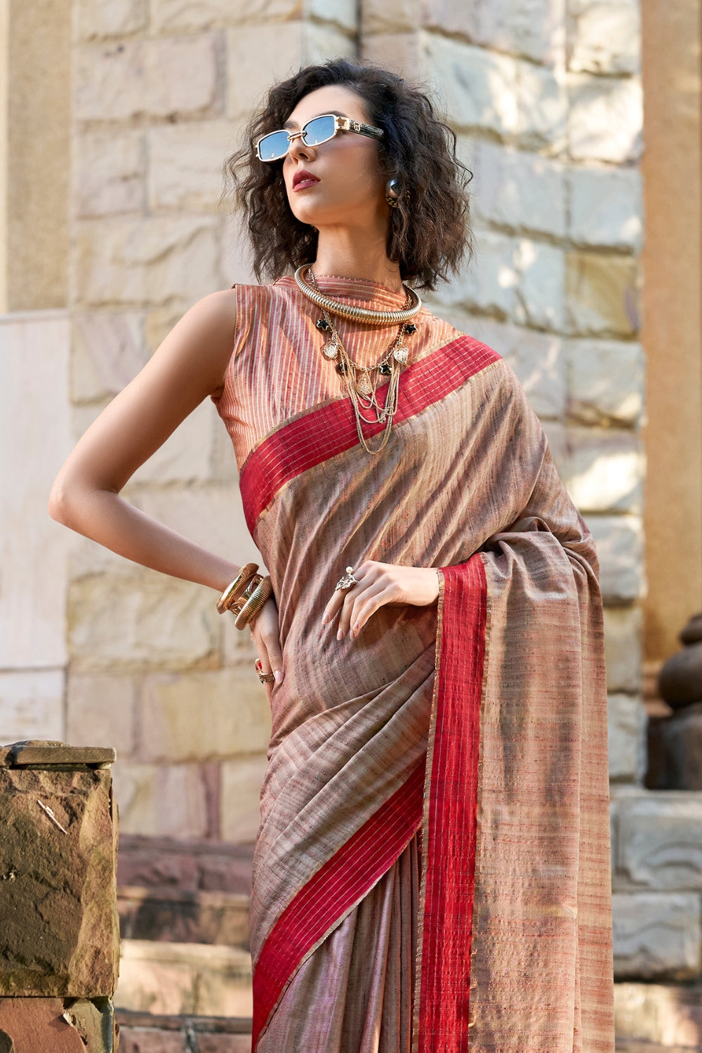 Beige Handloom Silk Saree