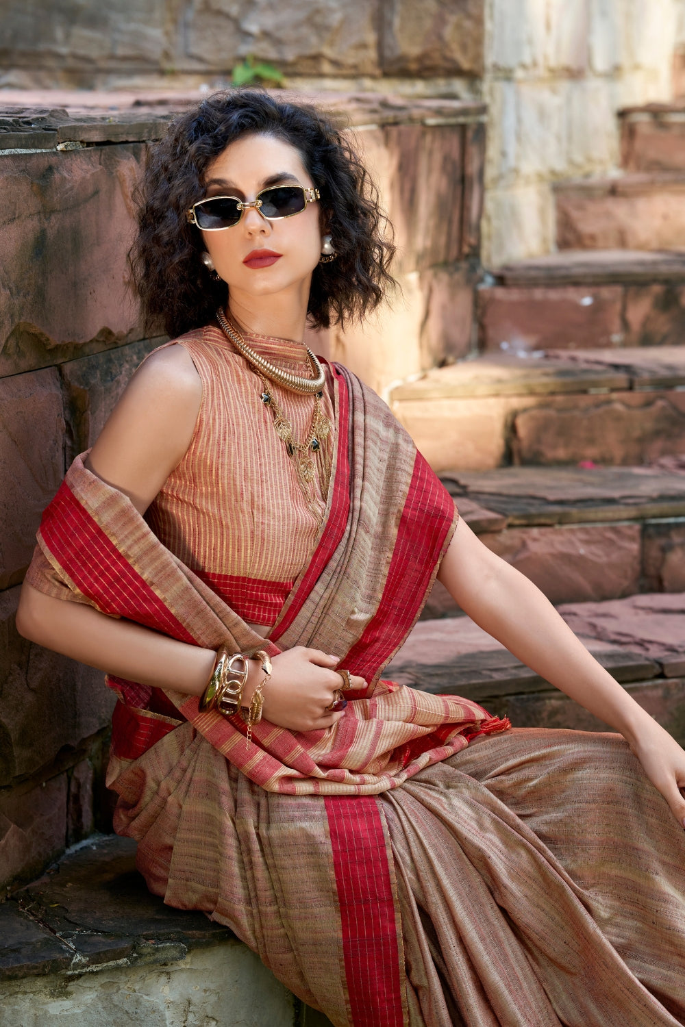 Beige Handloom Silk Saree