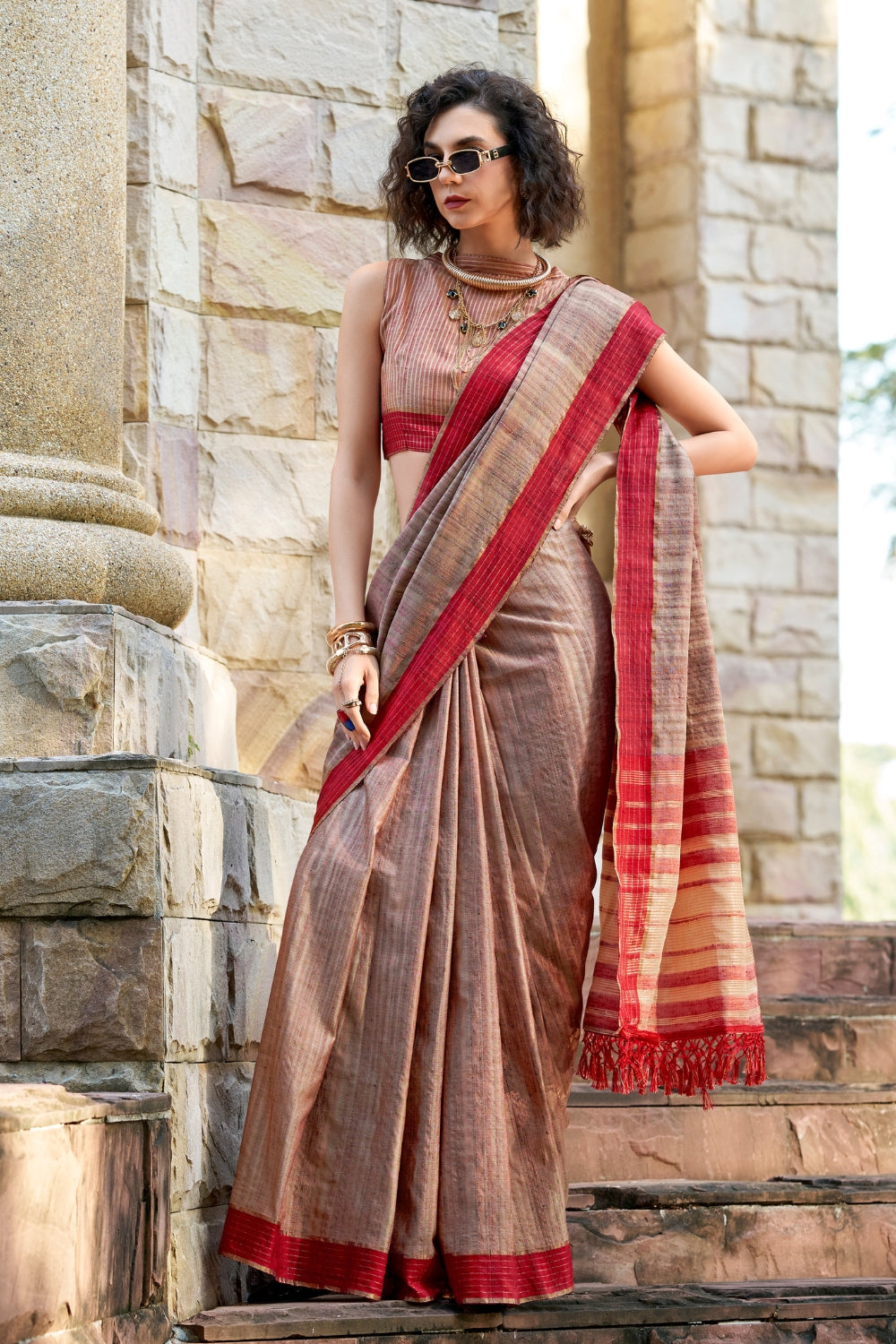 Beige Handloom Silk Saree
