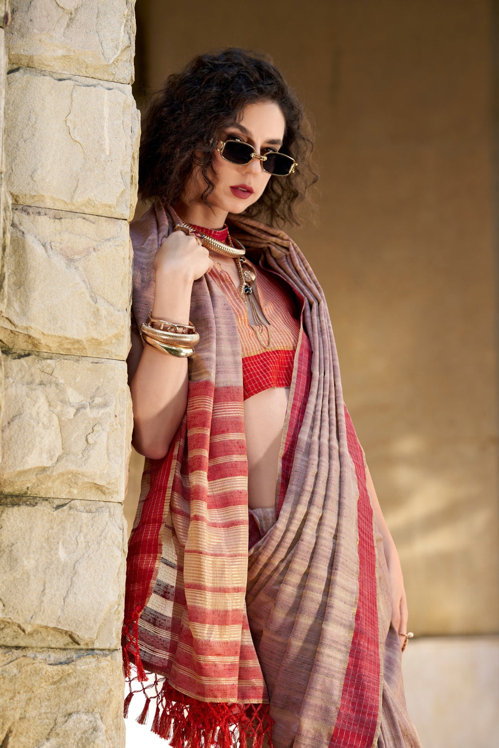 Beige Handloom Silk Saree