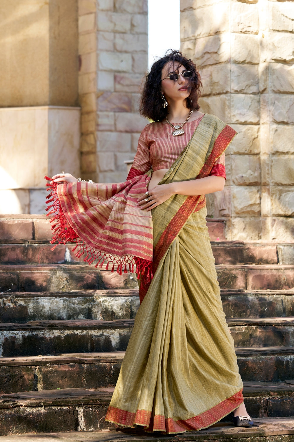 Mustard Handloom Silk Saree