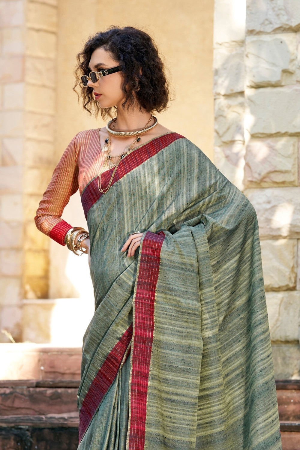 Grey Handloom Silk Saree