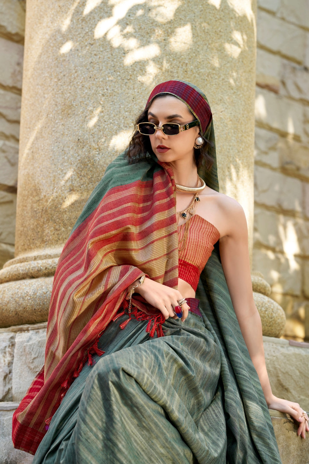 Grey Handloom Silk Saree