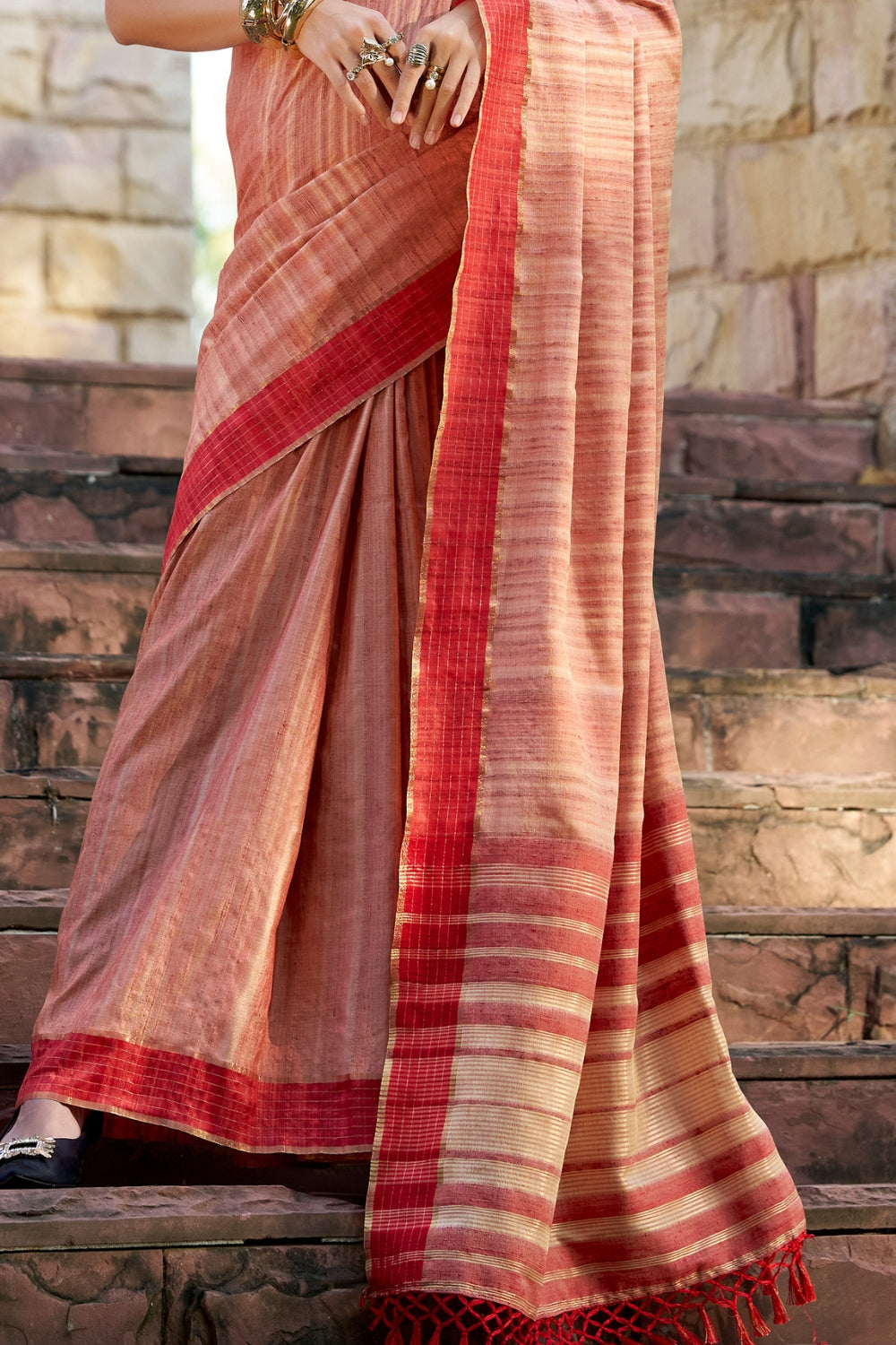 Rose Gold Handloom Silk Saree