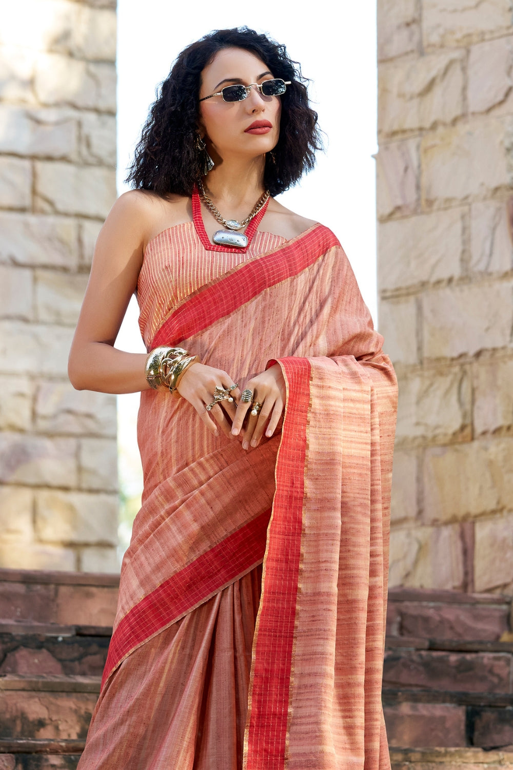 Rose Gold Handloom Silk Saree