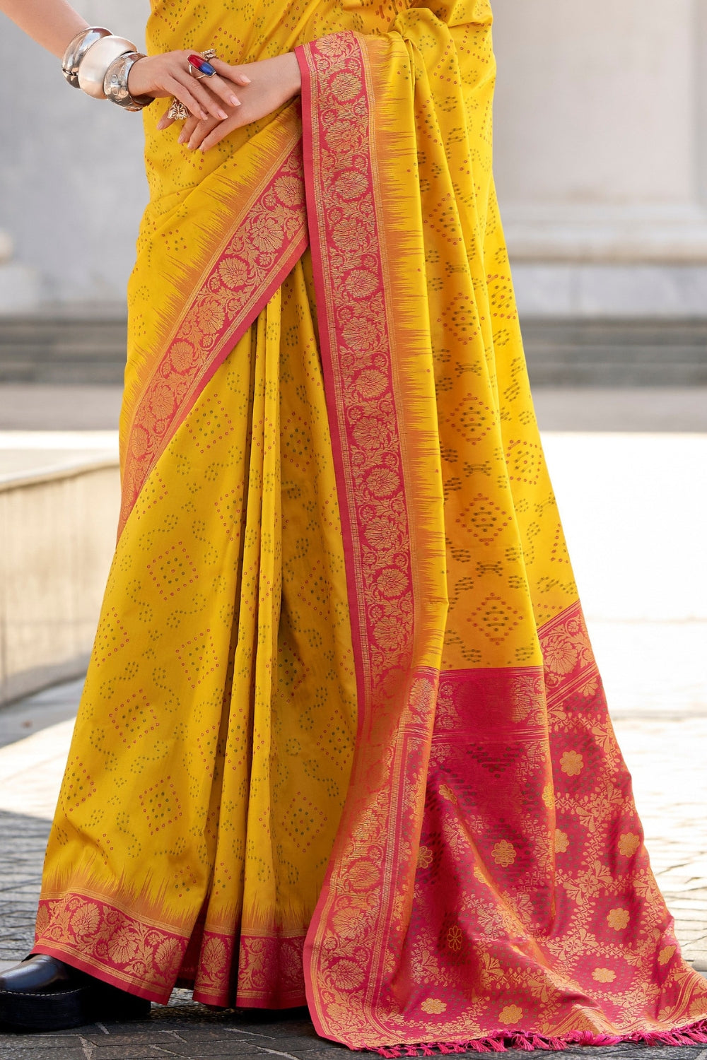 Mustard Banarasi Ikkat Saree