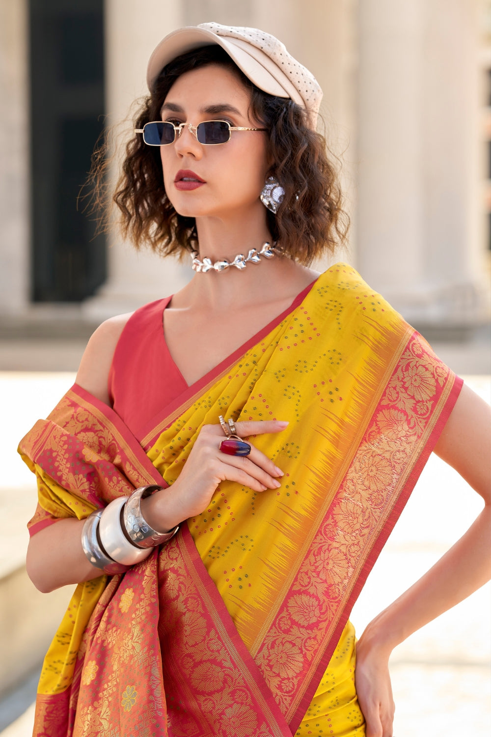 Mustard Banarasi Ikkat Saree