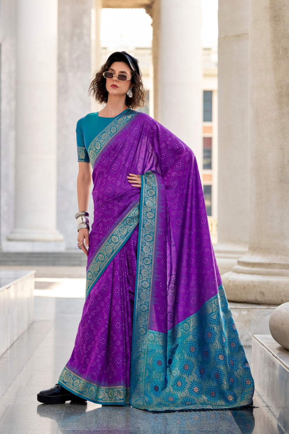 Purple Banarasi Ikkat Saree