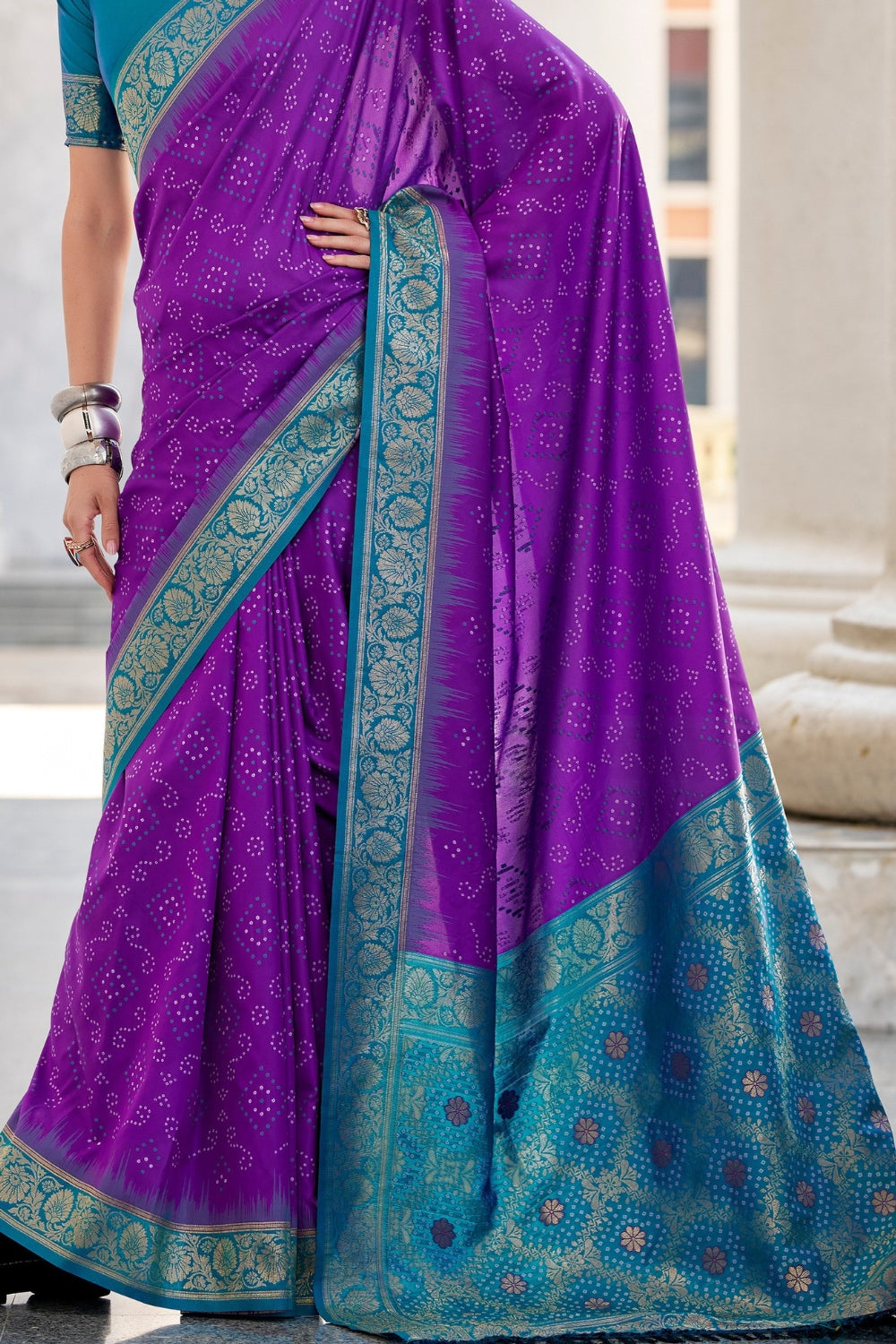 Purple Banarasi Ikkat Saree