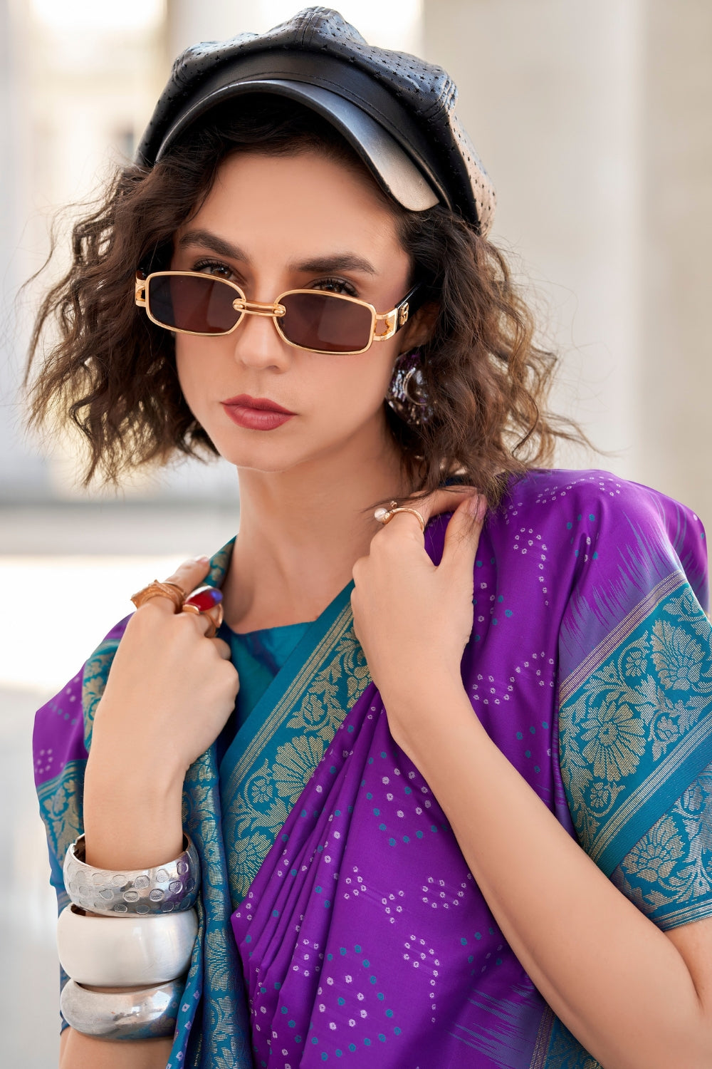 Purple Banarasi Ikkat Saree