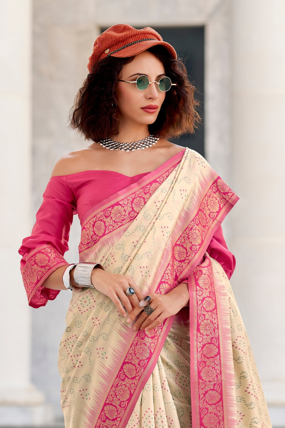 Off White Banarasi Ikkat Saree
