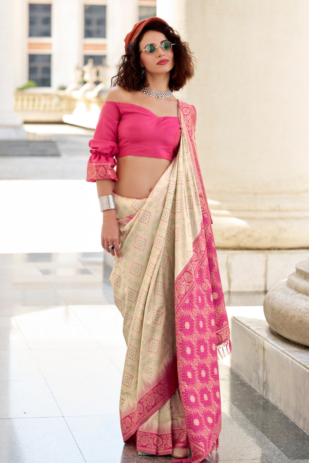 Off White Banarasi Ikkat Saree