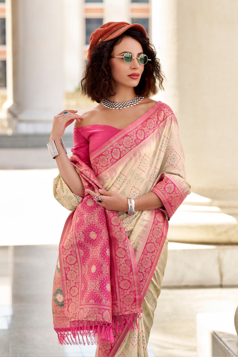 Off White Banarasi Ikkat Saree