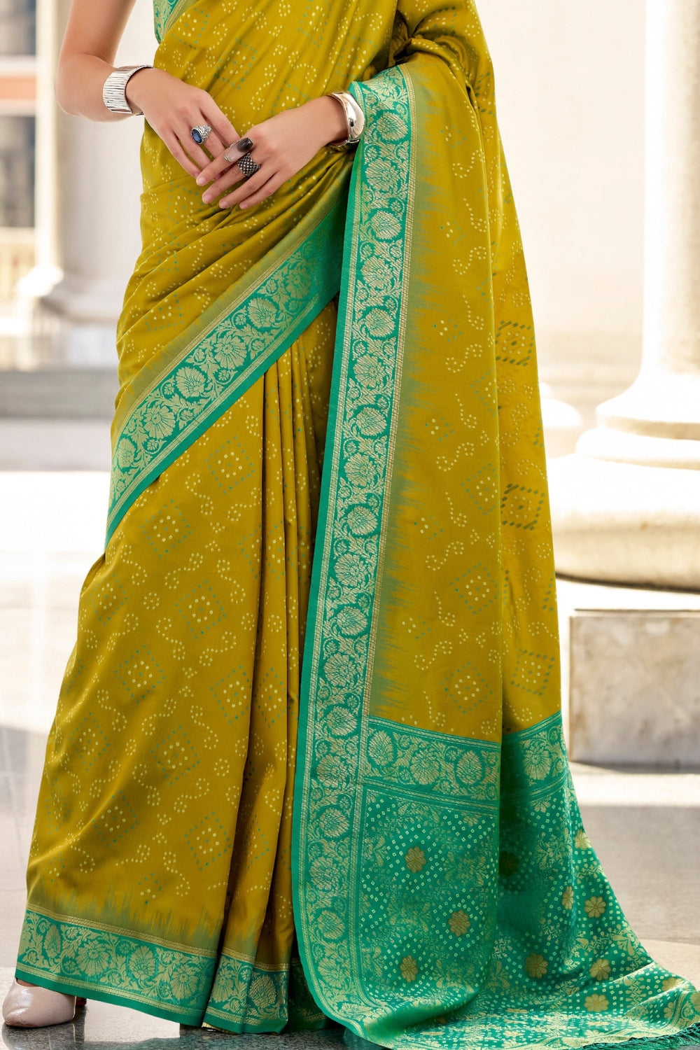 Olive Banarasi Ikkat Saree